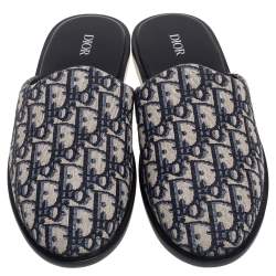 Dior Blue/Beige Oblique Embroidered Canvas Mules Size 42