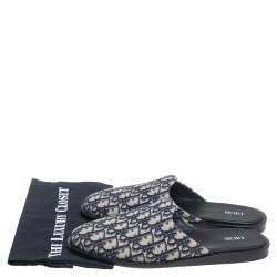 Dior Blue/Beige Oblique Embroidered Canvas Mules Size 42
