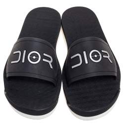 Dior Black Rubber Logo Slide Sandals Size 42
