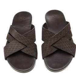 Dior Brown Suede Crisscross Flat Slides Size 39