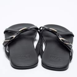 Dior Black Leather Crisscross Flat Sandals Size 40 