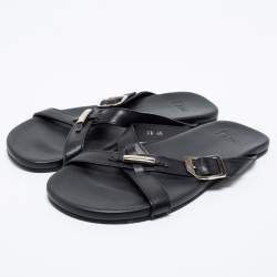 Dior Black Leather Crisscross Flat Sandals Size 40 