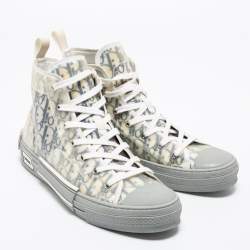 Dior White/Grey Oblique Mesh, PVC and Rubber B23 High-Top Sneakers Size 43