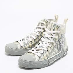 Dior White/Grey Oblique Mesh, PVC and Rubber B23 High-Top Sneakers Size 43