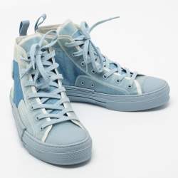Dior Blue/White Oblique Mesh And PVC B23 High Top Sneakers Size 41.5