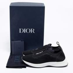 Pre Owned Dior Black Knit Fabric and Neoprene B25 Slip On Sneakers Size 44