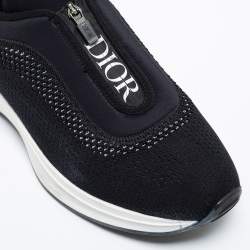 Pre Owned Dior Black Knit Fabric and Neoprene B25 Slip On Sneakers Size 44