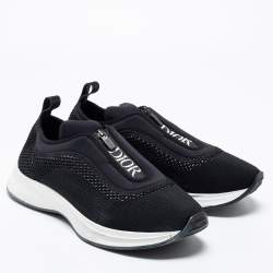 Pre Owned Dior Black Knit Fabric and Neoprene B25 Slip On Sneakers Size 44