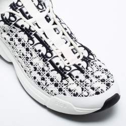 Dior White/Black Oblique Cannage Neoprene and Rubber B24 Low-Top Sneakers Size 46 