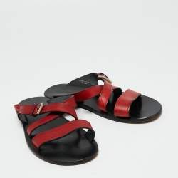 Dior Red Leather Crisscross Slide Sandals Size 40