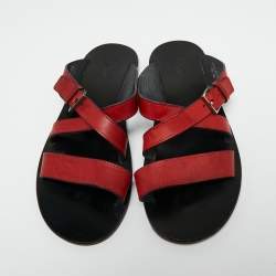 Dior Red Leather Crisscross Slide Sandals Size 40