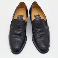 Pre Owned Dior Black Ostrich Leg Leather Occasion Slip On Loafers Size 41
