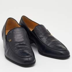 Pre Owned Dior Black Ostrich Leg Leather Occasion Slip On Loafers Size 41