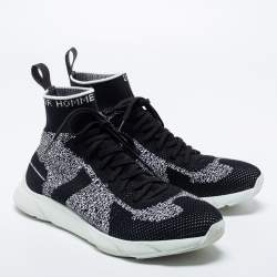 Pre Owned Dior Black/White Perforated Knit Fabric B21 Sock High Top Sneakers Size 40