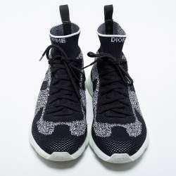 Pre Owned Dior Black/White Perforated Knit Fabric B21 Sock High Top Sneakers Size 40