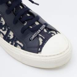 Pre Owned Dior Navy Blue/White Oblique Knit Fabric and Leather Walk'n'Dior High Top Sneakers Size 40