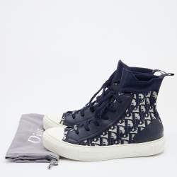Pre Owned Dior Navy Blue/White Oblique Knit Fabric and Leather Walk'n'Dior High Top Sneakers Size 40