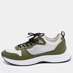 Dior Green/White Suede And Fabric B25 Lace Up Sneakers Size 42