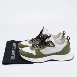 Dior Green/White Suede And Fabric B25 Lace Up Sneakers Size 42