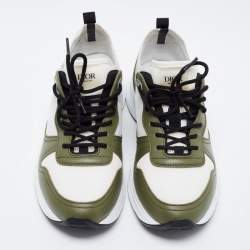 Dior Green/White Suede And Fabric B25 Lace Up Sneakers Size 42