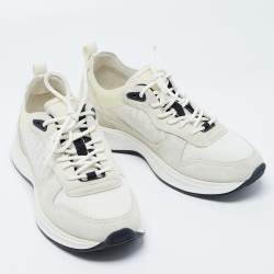 Dior White/Light Grey Oblique Mesh and Suede B25 Sneakers Size 41