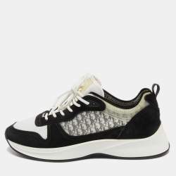 Dior Black/White Suede and Oblique Mesh B25 Sneakers Size 41.5