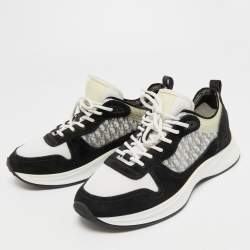 Dior Black/White Suede and Oblique Mesh B25 Sneakers Size 41.5