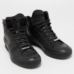 Pre Owned Dior Black Leather And Patent High Top Sneakers Size 42