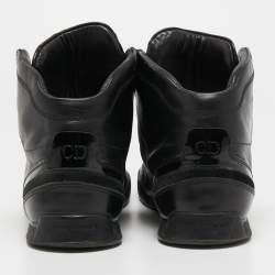 Pre Owned Dior Black Leather And Patent High Top Sneakers Size 42