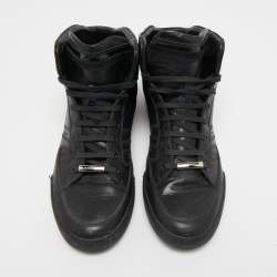 Pre Owned Dior Black Leather And Patent High Top Sneakers Size 42