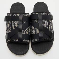 Dior Navy Blue/Black Oblique Canvas Alpha Slide Flats Size 46