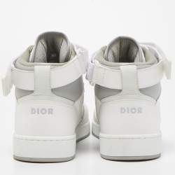 Dior White/Grey Leather B27 High Top Sneakers Size 46