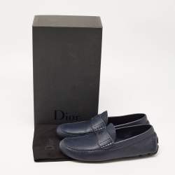 Dior Navy Blue Leather Slip On Loafers Size 43.5