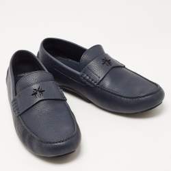 Dior Navy Blue Leather Slip On Loafers Size 43.5