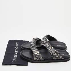 Dior Blue/Black Oblique Canvas and Leather Aqua Slides Size 45