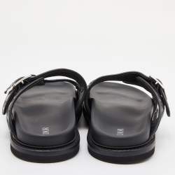 Dior Blue/Black Oblique Canvas and Leather Aqua Slides Size 45