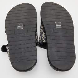 Dior Blue/Black Oblique Canvas and Leather Aqua Slides Size 45