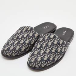 Dior Blue/Beige Oblique Embroidered Canvas Mules Size 45