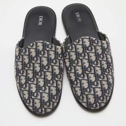 Dior Blue/Beige Oblique Embroidered Canvas Mules Size 45