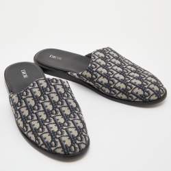 Dior Blue/Beige Oblique Embroidered Canvas Mules Size 45