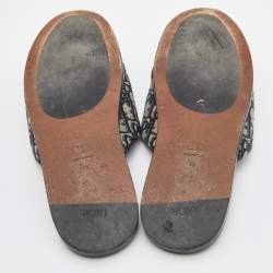 Dior Blue/Beige Oblique Embroidered Canvas Mules Size 45