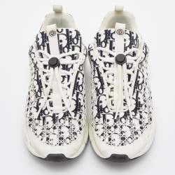 Pre Owned Dior White/Black Oblique Cannage Neoprene and Rubber B24 Low-Top Sneakers Size 43