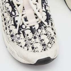 Pre Owned Dior White/Black Oblique Cannage Neoprene and Rubber B24 Low-Top Sneakers Size 43