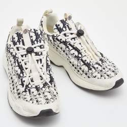 Pre Owned Dior White/Black Oblique Cannage Neoprene and Rubber B24 Low-Top Sneakers Size 43