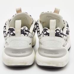 Pre Owned Dior White/Black Oblique Cannage Neoprene and Rubber B24 Low-Top Sneakers Size 43