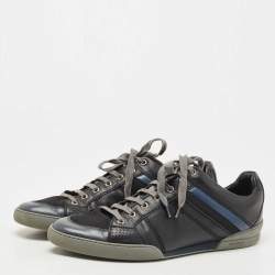 Pre Owned Dior Homme Black/Blue Leather and Mesh Lace Low Top Sneakers Size 42.5