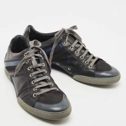 Pre Owned Dior Homme Black/Blue Leather and Mesh Lace Low Top Sneakers Size 42.5