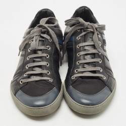 Pre Owned Dior Homme Black/Blue Leather and Mesh Lace Low Top Sneakers Size 42.5