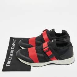 Pre Owned Dior Homme Black/Red Knit Fabric and Leather B21 Low Top Sneakers Size 46