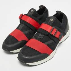 Pre Owned Dior Homme Black/Red Knit Fabric and Leather B21 Low Top Sneakers Size 46